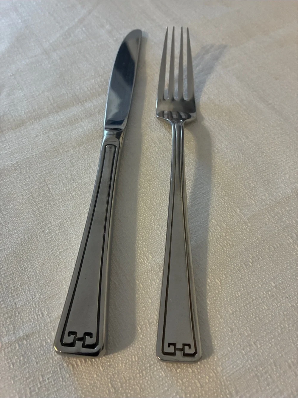 Gorham Silver Tone Greek Classic Key Flatware Knife Fork Stainless Steel Glossy